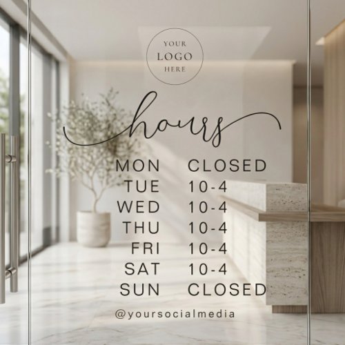Minimal Modern Script Opening Hours Business Logo Window Cling