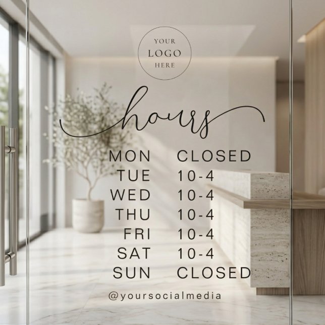 Minimal Modern Script Opening Hours Business Logo Window Cling (Creator Uploaded)