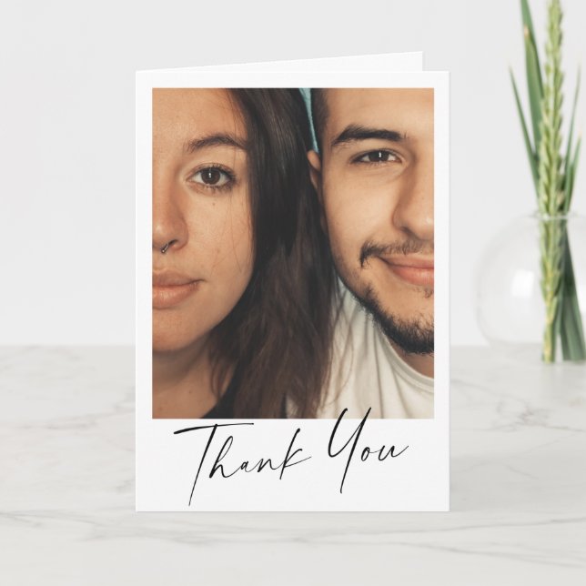 Minimal Modern Script Personalized Message | Photo Letterpress Thank You Card (Front)
