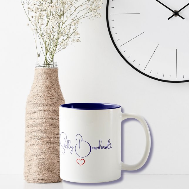 Minimal Modern Script Personalized Name Heart   Two-Tone Coffee Mug (Creator Uploaded)