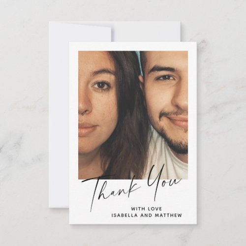 Minimal Modern Script Personalized Photo Wedding Thank You Card