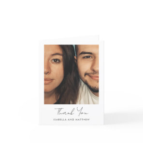 Minimal Modern Script Photo Wedding Folded Blank Thank You Card
