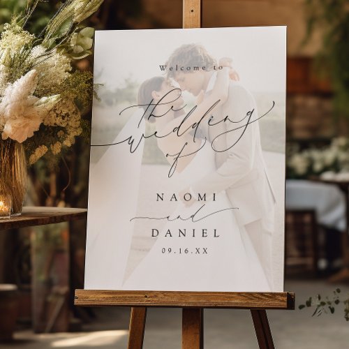 Minimal Modern Script Photo Wedding Welcome Sign