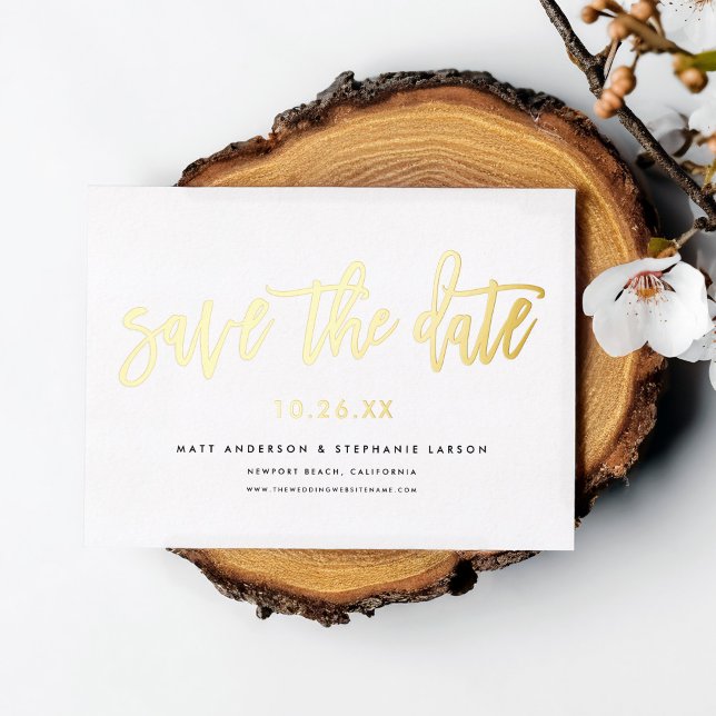 Minimal Modern Script  Save The Date Gold Foil Invitation (Creator Uploaded)