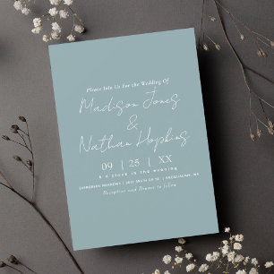 Minimal Modern Script Sea Glass Wedding Invitation