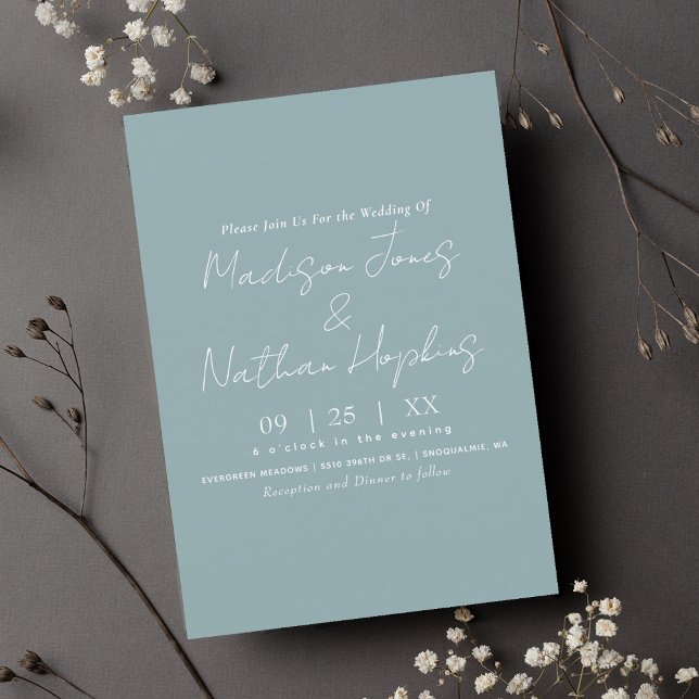 Minimal Modern Script Sea Glass Wedding Invitation (Creator Uploaded)