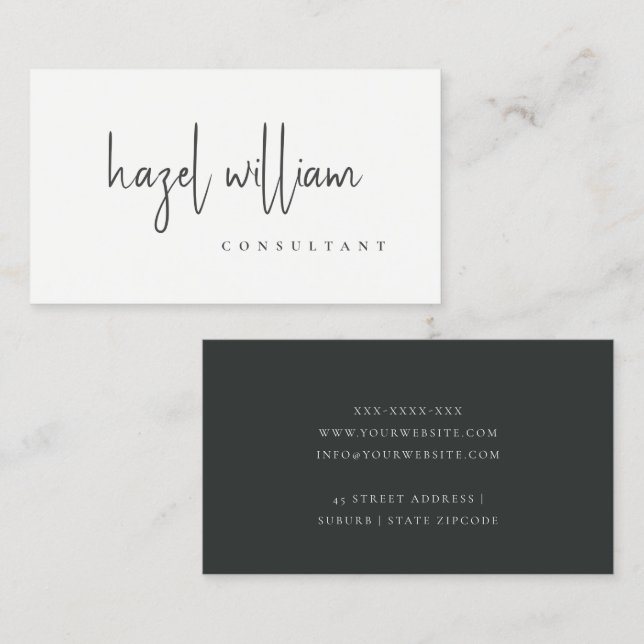 Minimal Modern Simple Black and White Script Business Card (Front/Back)