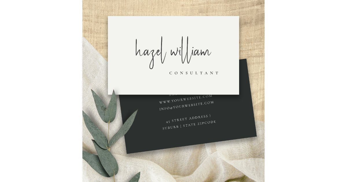 Minimal Modern Simple Black and White Script Business Card | Zazzle