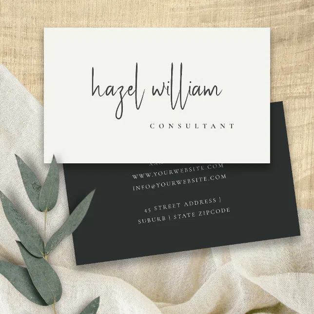 Minimal Modern Simple Black and White Script Business Card | Zazzle