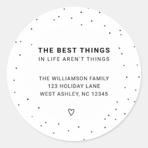 Minimal Modern Simple Black Dots Holiday Address Classic Round Sticker