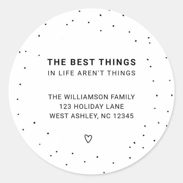 Minimal Modern Simple Black Dots Holiday Address Classic Round Sticker (Front)