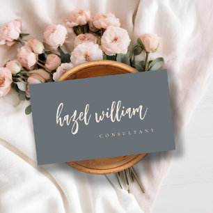Minimal Modern Simple Blush Blue Grey Script Business Card