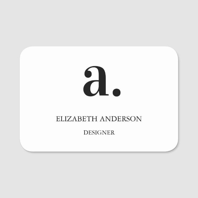 Minimal Modern Simple Clean White Professional  Name Tag (Front)