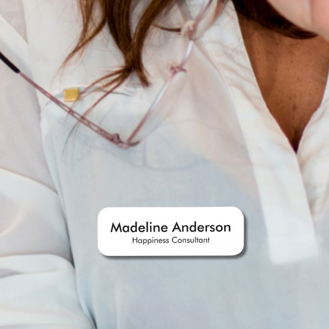 Minimal Modern Simple Clean White Professional Name Tag (Creator Uploaded)