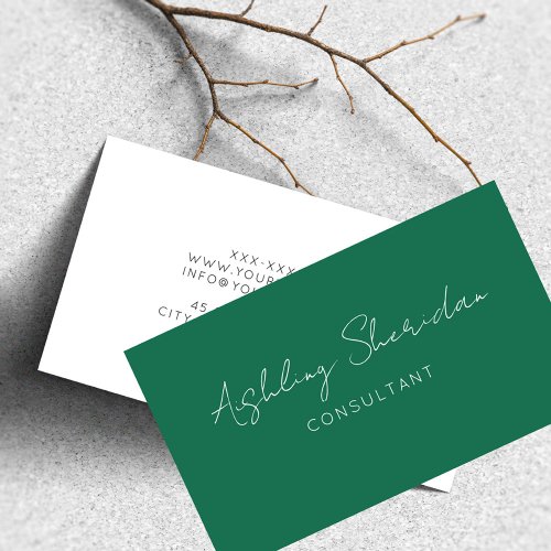 Minimal Modern Simple Emerald Green Script Business Card