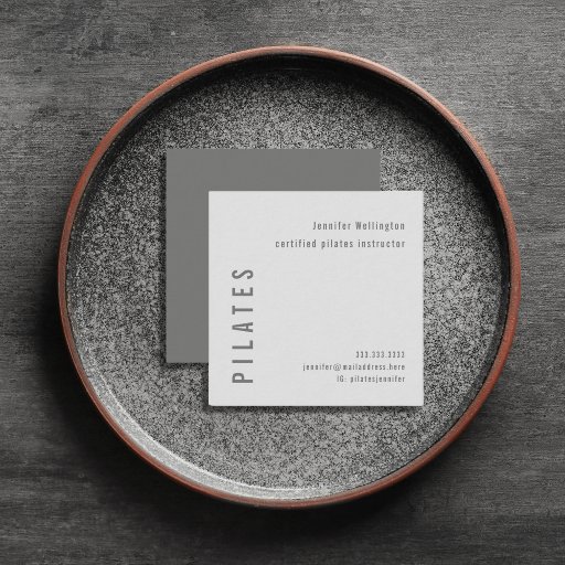 Customizable Minimal Modern Simple Gray Pilates Fitness Square Business Card