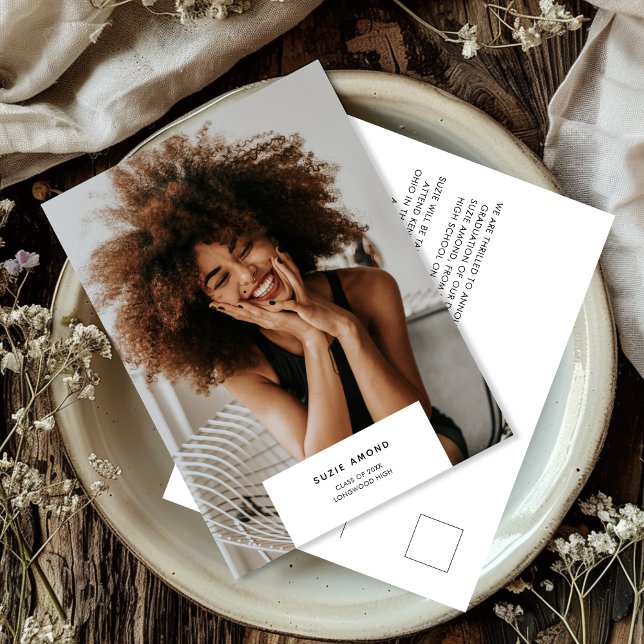 Minimal Modern Simple Photo Graduation Announcement Postcard (Creator Uploaded)