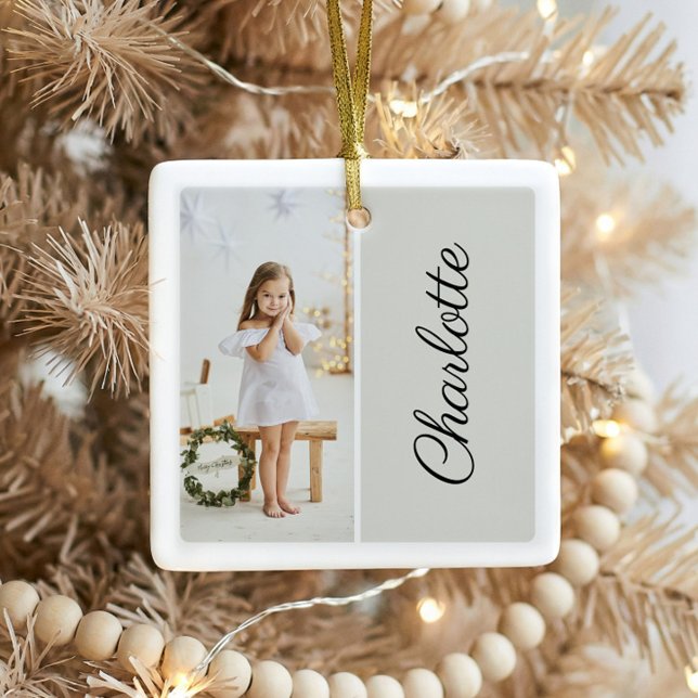 Minimal Modern Simple Script Kids Photo Keepsake Ceramic Ornament (Minimal Modern Simple Script Kids Photo Keepsake Ceramic Ornament)