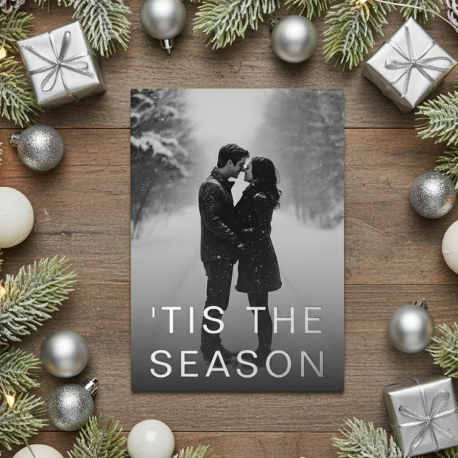 Minimal Modern Snow Full Photo Foil Holiday Card (Creator Uploaded)