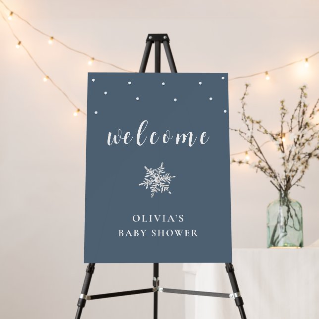 Minimal Modern Snowflake Baby Shower Welcome Sign (In Situ (Stand))
