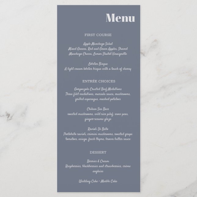 Minimal Modern Soft Gray Blue Lavender Typography Menu (Front)