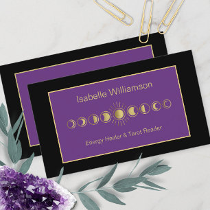 Minimal Modern Stars Amethyst Mystical Moon Phase Business Card