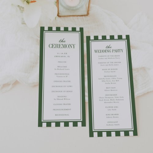 Minimal Modern Stripe Olive Green Wedding Ceremony Program