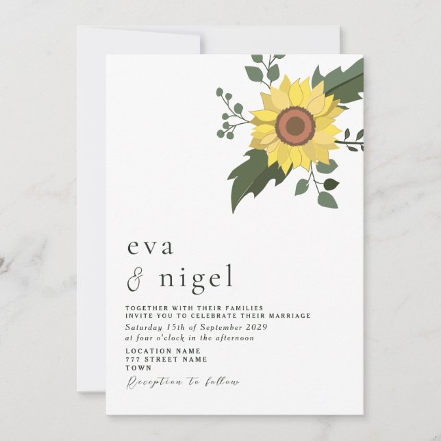 Minimal Modern Sunflower Wedding Invitation (Front)