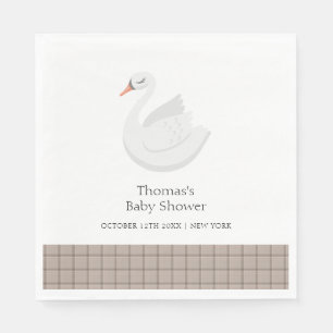Minimal Modern Swan Plaid Gingham Boy Baby Shower Napkins
