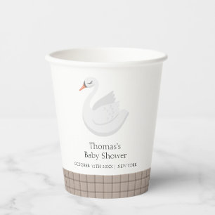 Minimal Modern Swan Plaid Gingham Boy Baby Shower Paper Cups