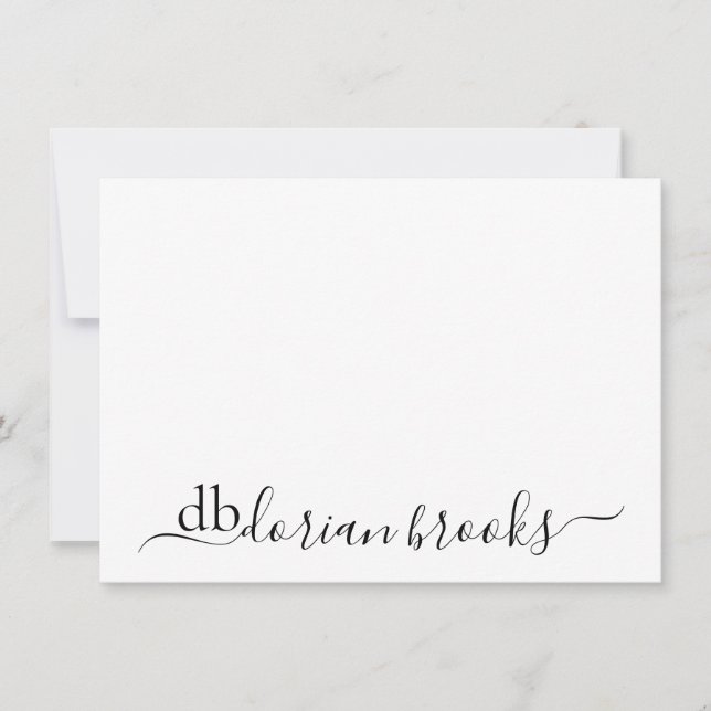 Minimal Modern Swash Script Monogram With Initials Note Card (Front)