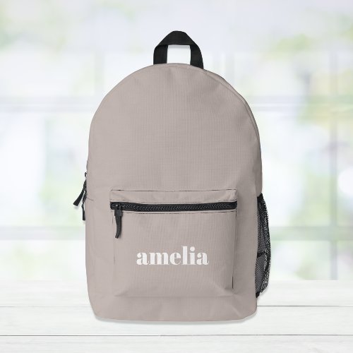 Minimal Modern Taupe Monogram Name Printed Backpack