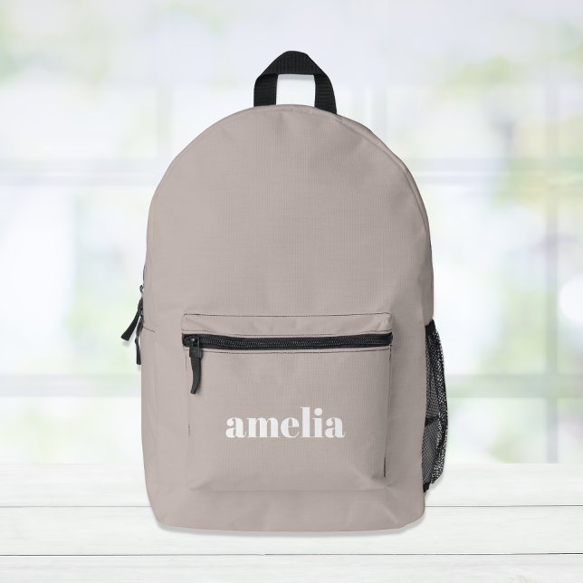 Minimal Modern Taupe Monogram Name Printed Backpack (Creator Uploaded)