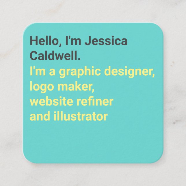 Minimal modern teal and yellow bold graphic design square business card (Front)
