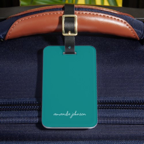 Minimal Modern Teal Blue Monogram Full Name Luggage Tag