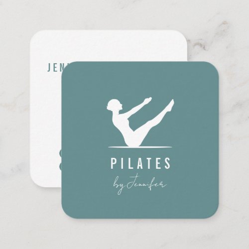 Minimal Modern Teal Green Female Logo Pilates Square Business Card