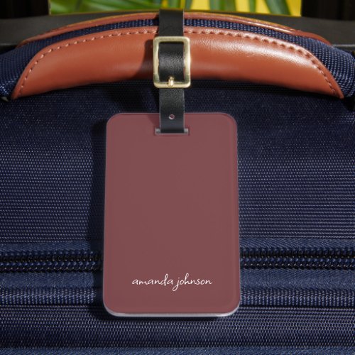 Minimal Modern Terra Cotta Red Monogram Full Name Luggage Tag