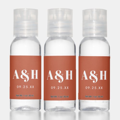 Minimal Modern Terracotta Monogram Intials Wedding Hand Sanitizer