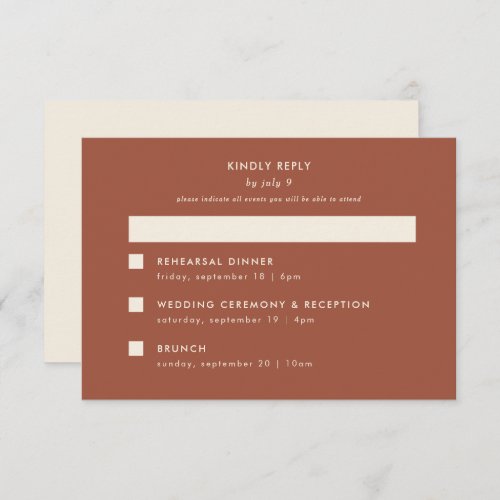 Minimal Modern Terracotta Wedding Multi_Event RSVP Card