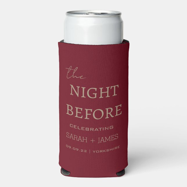 Minimal Modern the Night Before Burgundy Wedding   Seltzer Can Cooler (Seltzer Front)
