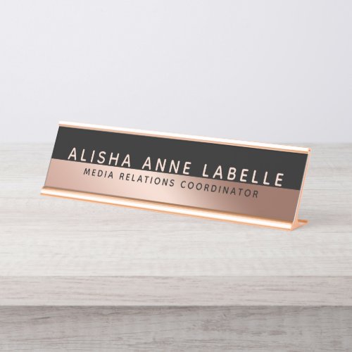 Minimal  Modern Two_Tone Rose Gold Black Graphite Desk Name Plate