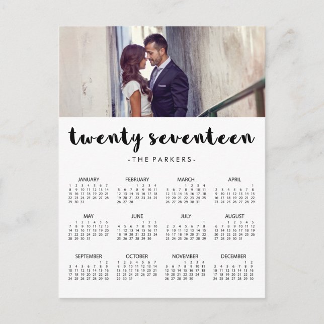 Minimal Modern Typography 2017 Photo Calendar Postcard (Front)