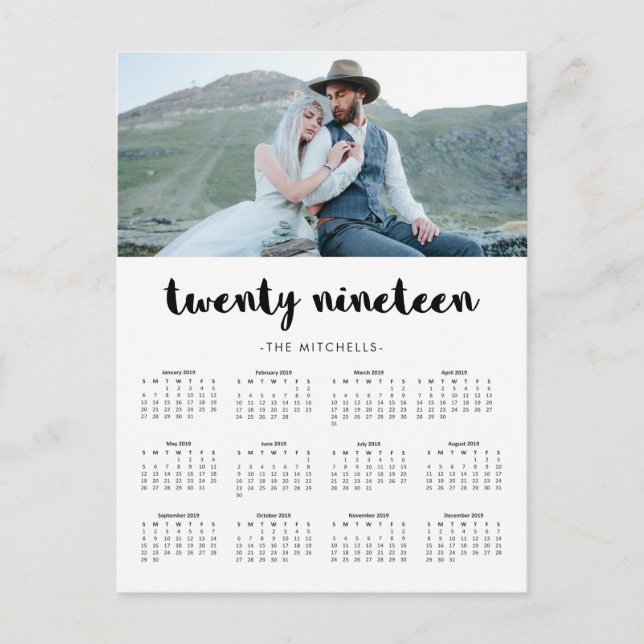 Minimal Modern Typography 2019 Photo Calendar Postcard (Front)