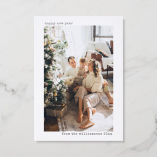 Minimal Modern Typography Happy New Year Holiday Letterpress Photo Cards
