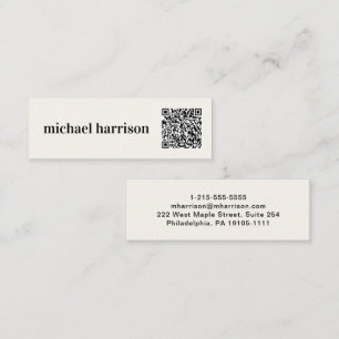 Minimal Modern Typography QR Code Cream Mini Business Card