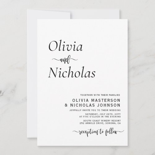 Minimal Modern Typography Script Monogram Wedding Invitation