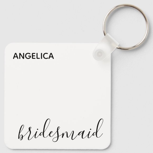 Minimal Modern Typography Wedding Bridesmaid Gift Keychain (Back)