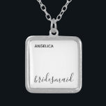 Minimal Modern Typography Wedding Bridesmaid Gift Silver Plated Necklace<br><div class="desc">A minimalist design features elegant typography,  creating a stylish accessory that they'll love to carry. 
Surprise your bridesmaids and other wedding guests with a thoughtful gift that combines style and functionality. Order now and make your wedding day even more memorable!
You can personalize it with the  customize it button.</div>
