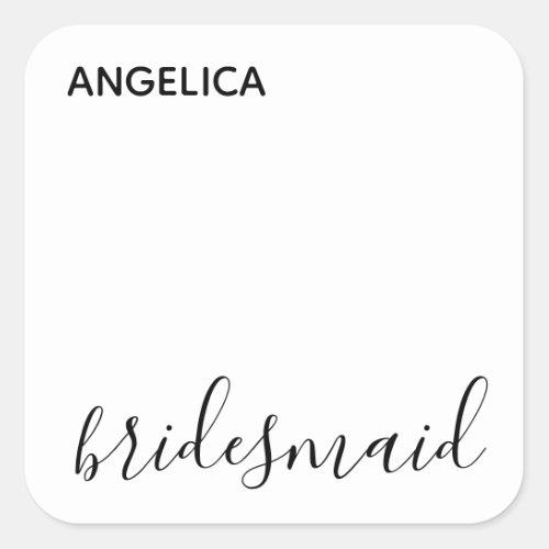 Minimal Modern Typography Wedding Bridesmaid Gift Square Sticker