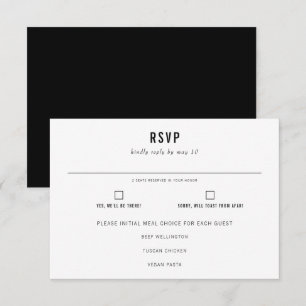 Minimal Modern Typography Wedding Meal Choice  RSVP Card